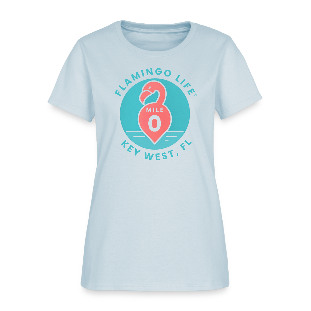 Flamingo Life Mile 0 Key West Women's T-Shirt - light blue