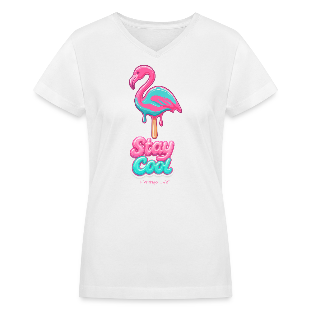 Flamingo Life Stay Cool Women's V-Neck T-Shirt - white