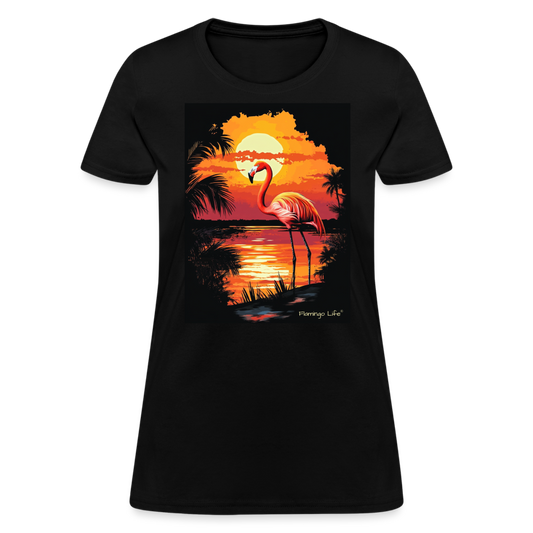 Flamingo Sunset Women's T-Shirt - black