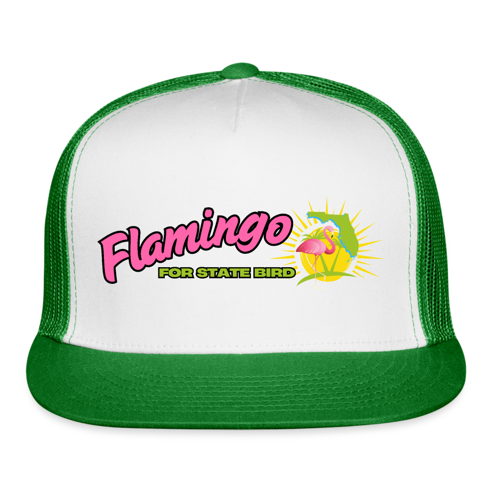 Flamingo for Florida State Bird Trucker Hat - white/kelly green