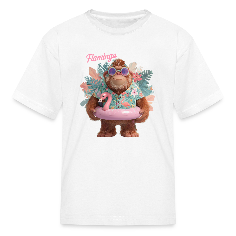 Flamingo Life Bigfoot Floatie Kids' T-Shirt - white