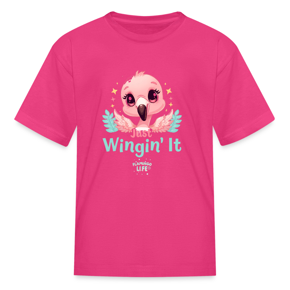 Just Wingin' It Flamingo Life Kids' T-Shirt - fuchsia