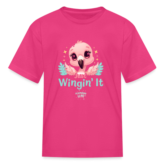Just Wingin' It Flamingo Life Kids' T-Shirt - fuchsia