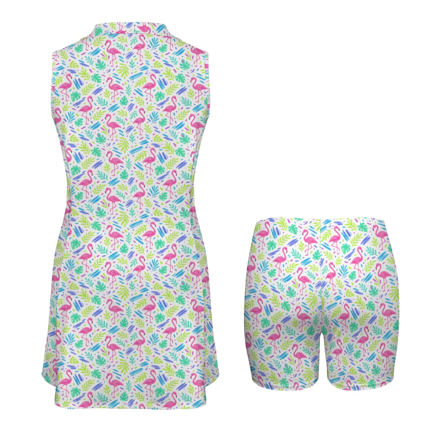 Flamingo Bright Sleeveless Sport Dress with Zipper Pocket & Inner Shorts