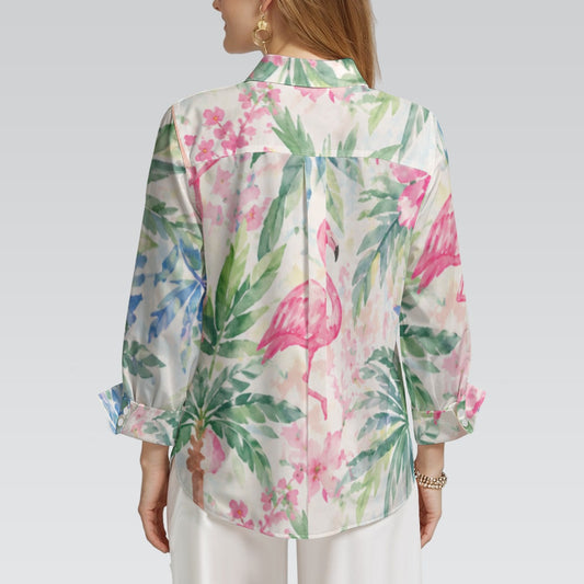 Palm Beach Collection Flamingo Life Women's Mid-Length Sleeve Shirt