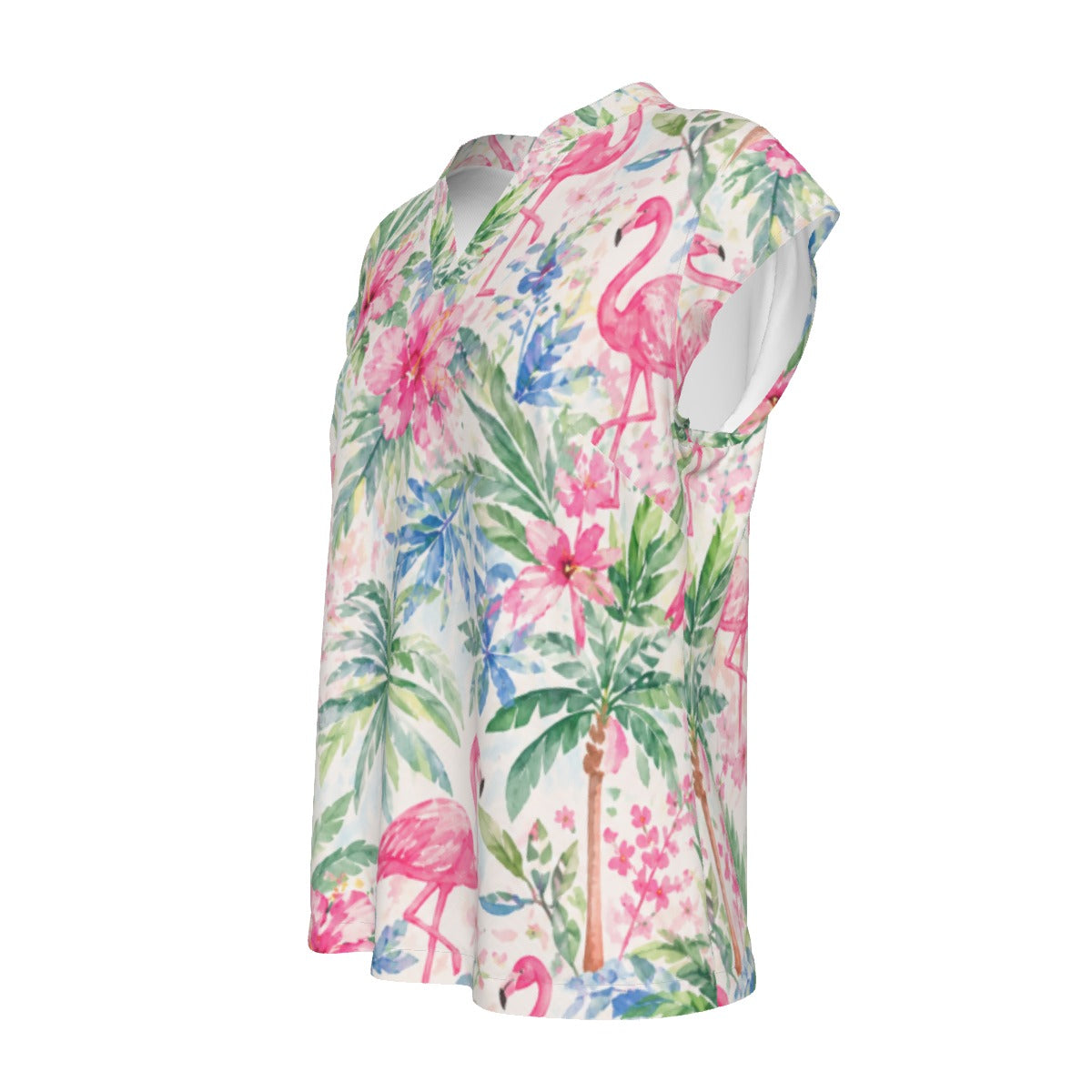 Palm Beach Collection Flamingo Life Women's V-neck Short Sleeve Blouse