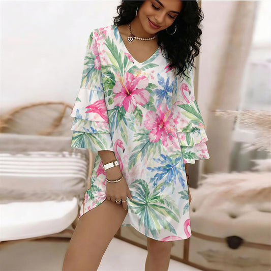 Palm Beach Collection Women's Stacked Ruffle Sleeve Dress