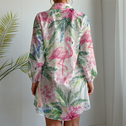 Palm Beach Flamingo Life Women's Long Sleeve Shirt Dress