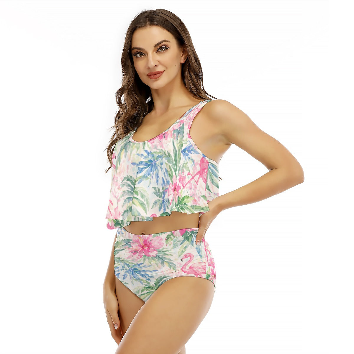 Palm Beach Collection Flamingo Life Women's Ruffled Vest Bikini Swimsuit