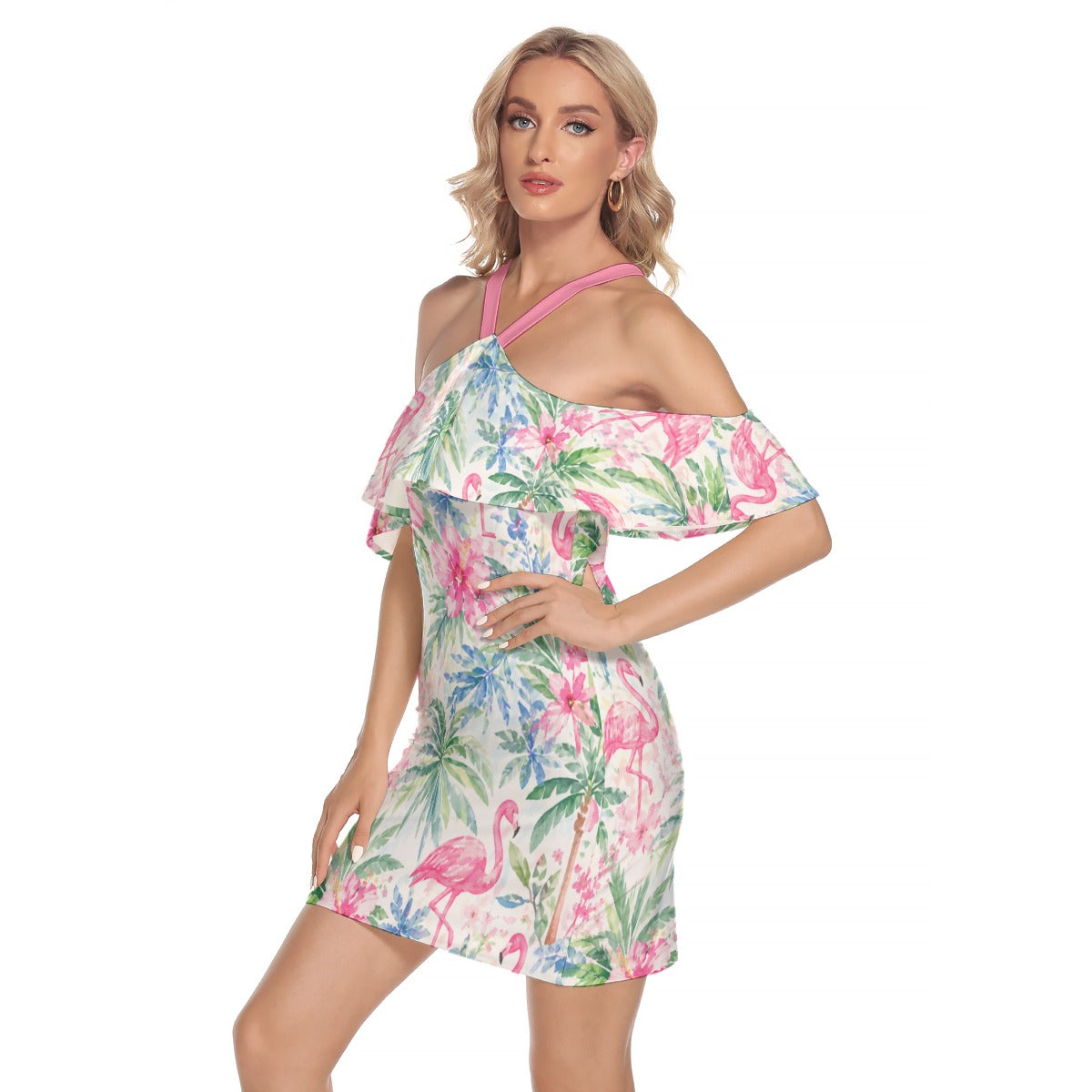 Palm Beach Collection Flamingo Life Women's Cold Shoulder Cami Dress With Ruffle