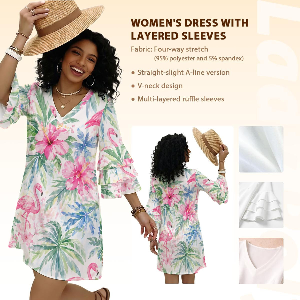 Palm Beach Collection Women's Stacked Ruffle Sleeve Dress