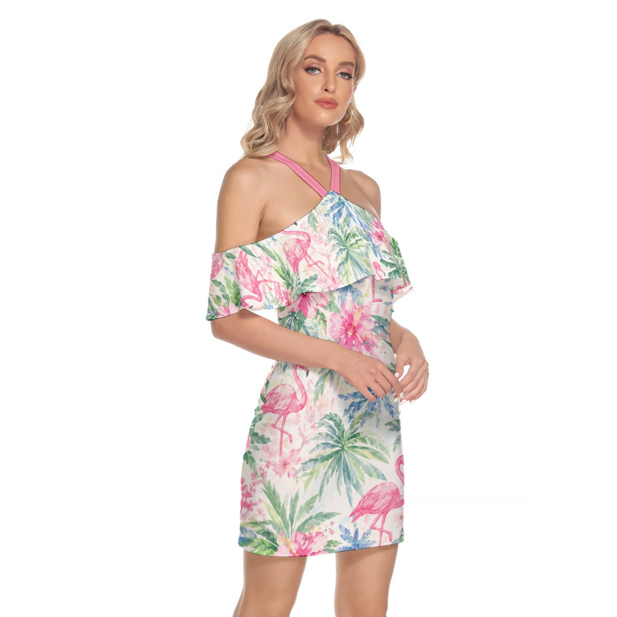 Palm Beach Collection Flamingo Life Women's Cold Shoulder Cami Dress With Ruffle