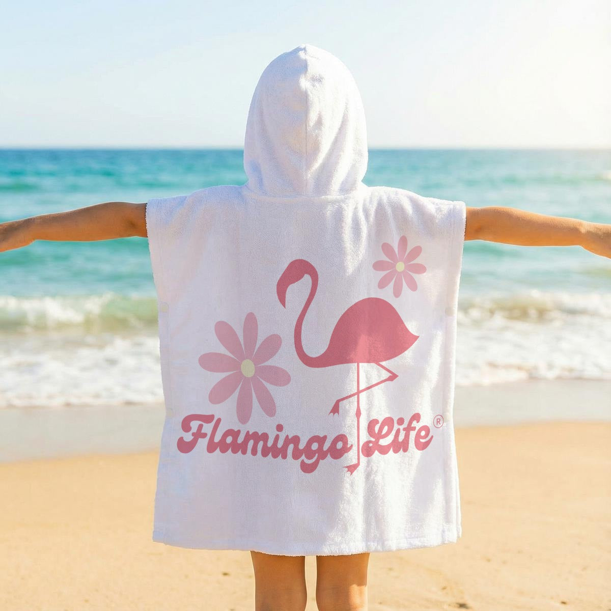 Flamingo Life Flower Power Kid's Hooded Towel Poncho
