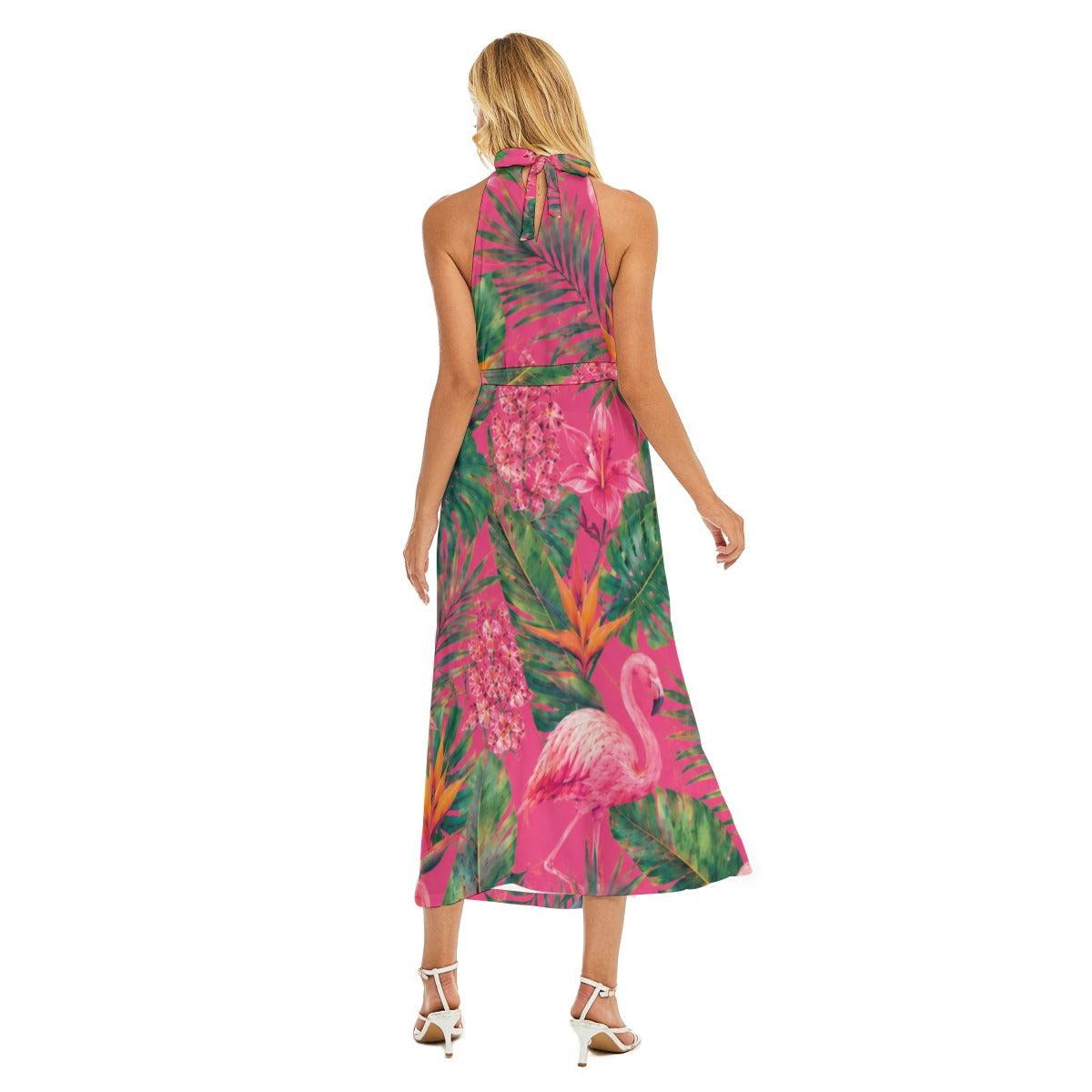 Pink Paradise Women's Wrap Hem Belted Halter Dress