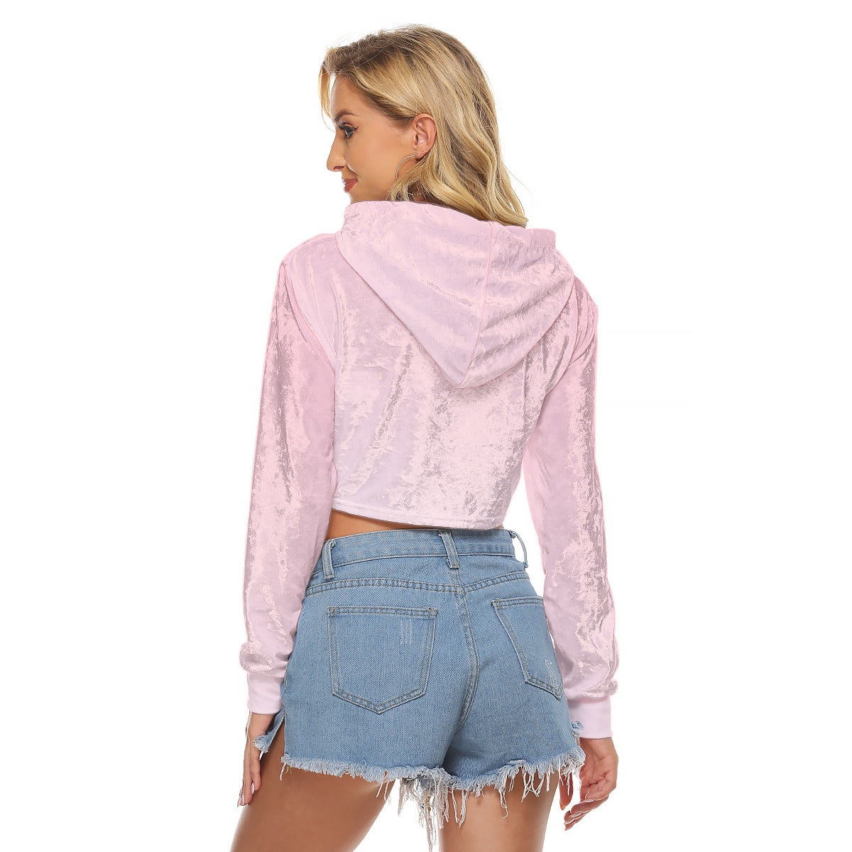 Flamingo Life® Flower Power Pink Gradient Women's Cropped Velvet Hoodie