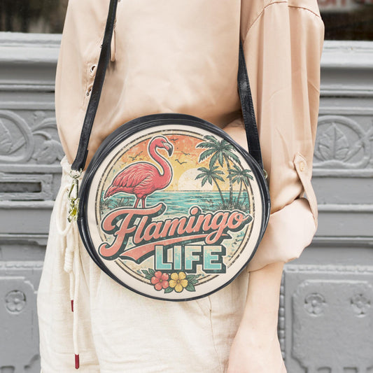 Flamingo Life Retro Round Crossbody Bag