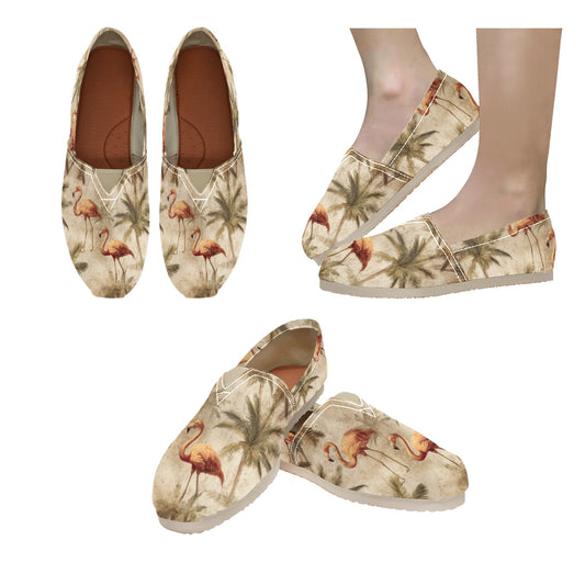 Vintage Look Flamingo Canvas Slip on Shoes