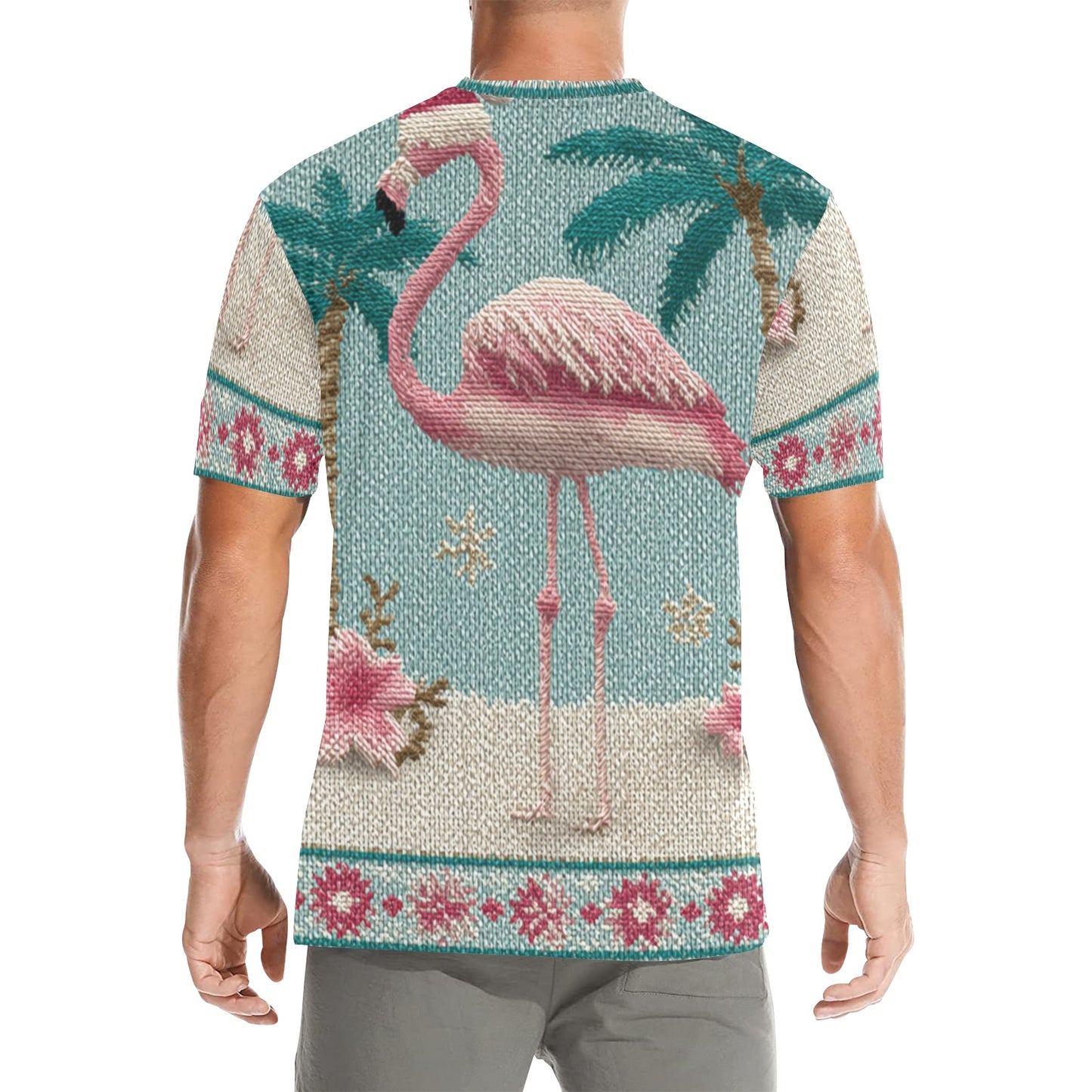 Men's Tropical Flamingo Christmas “Ugly Sweater” T-Shirt