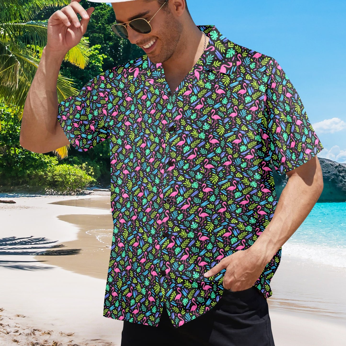 Neon Keys Flamingo Life Hawaiian Shirt