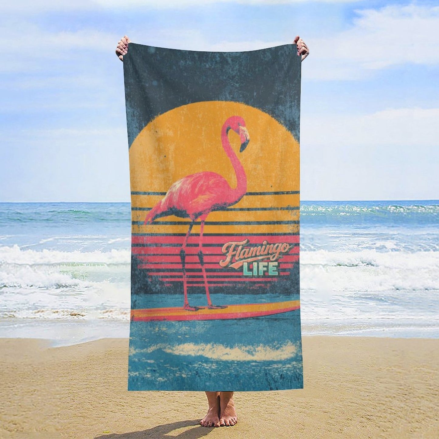 Electric Sunset Flamingo Life Beach Towel