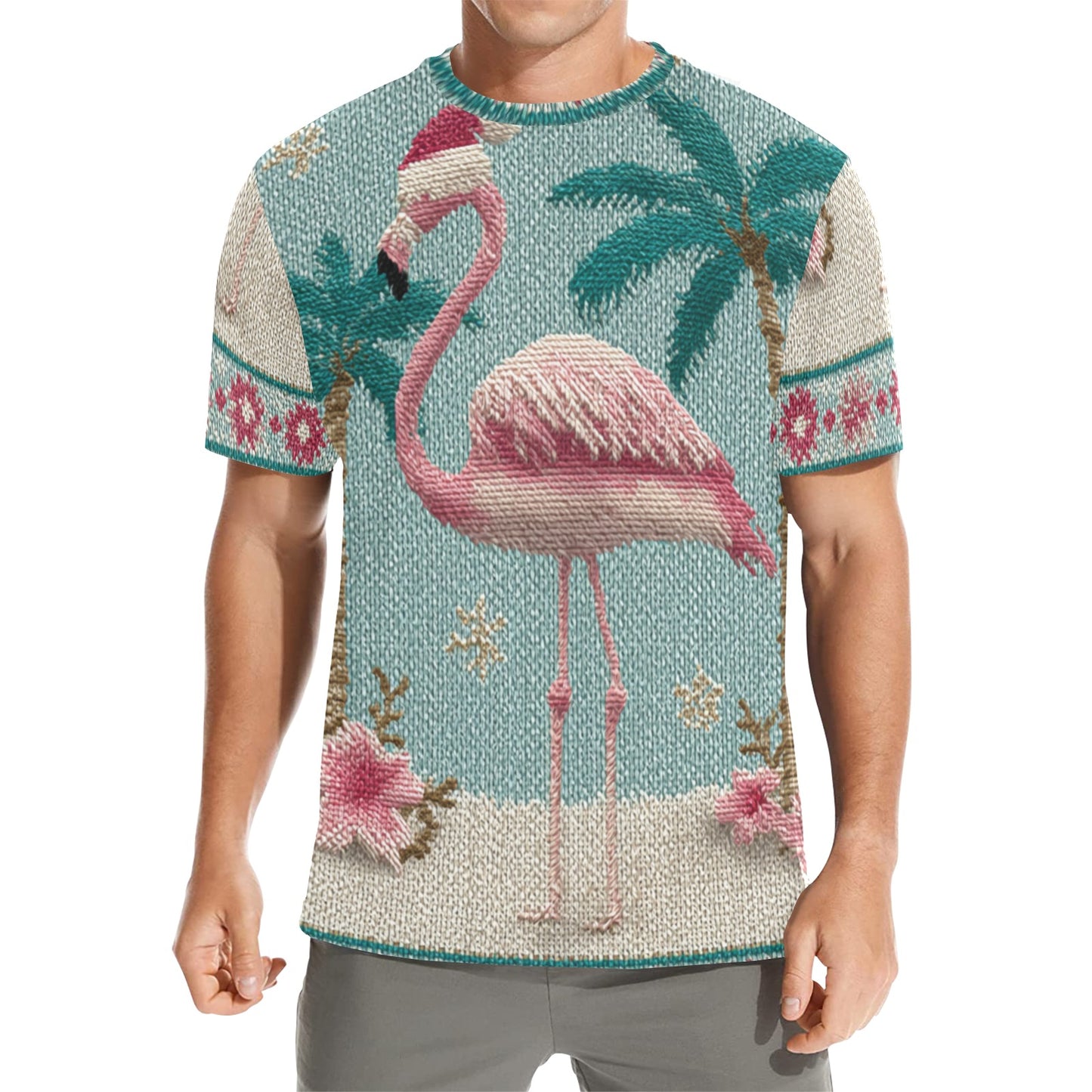 Men's Tropical Flamingo Christmas “Ugly Sweater” T-Shirt