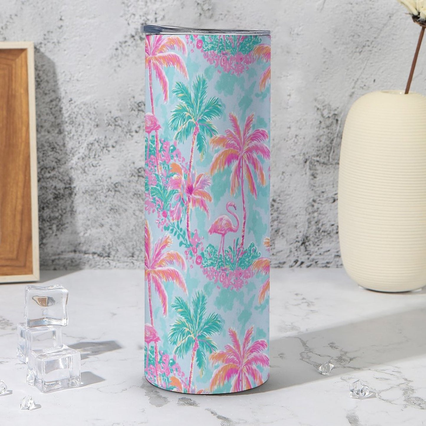 Palm Breeze Flamingo Garden Stainless Steel Tumbler 20 oz (Made in USA)
