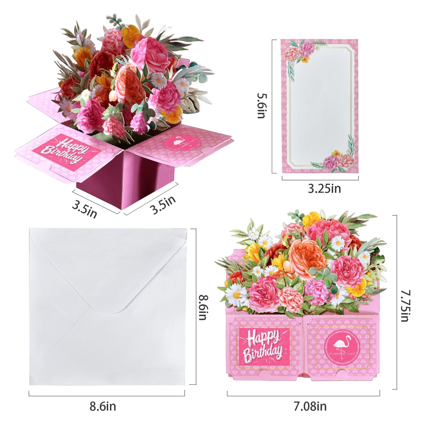 3d Pop Up Floral Box Flamingo Life Greeting Card