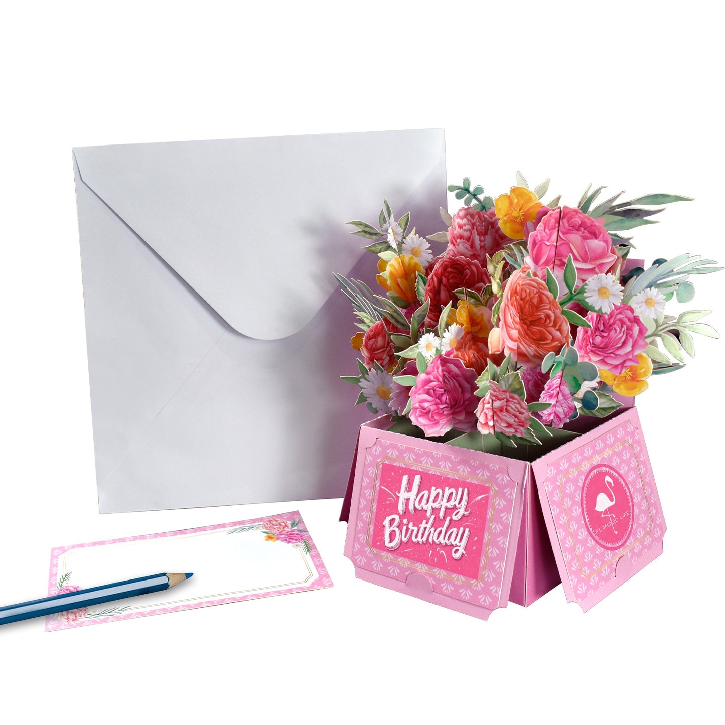 3d Pop Up Floral Box Flamingo Life Greeting Card