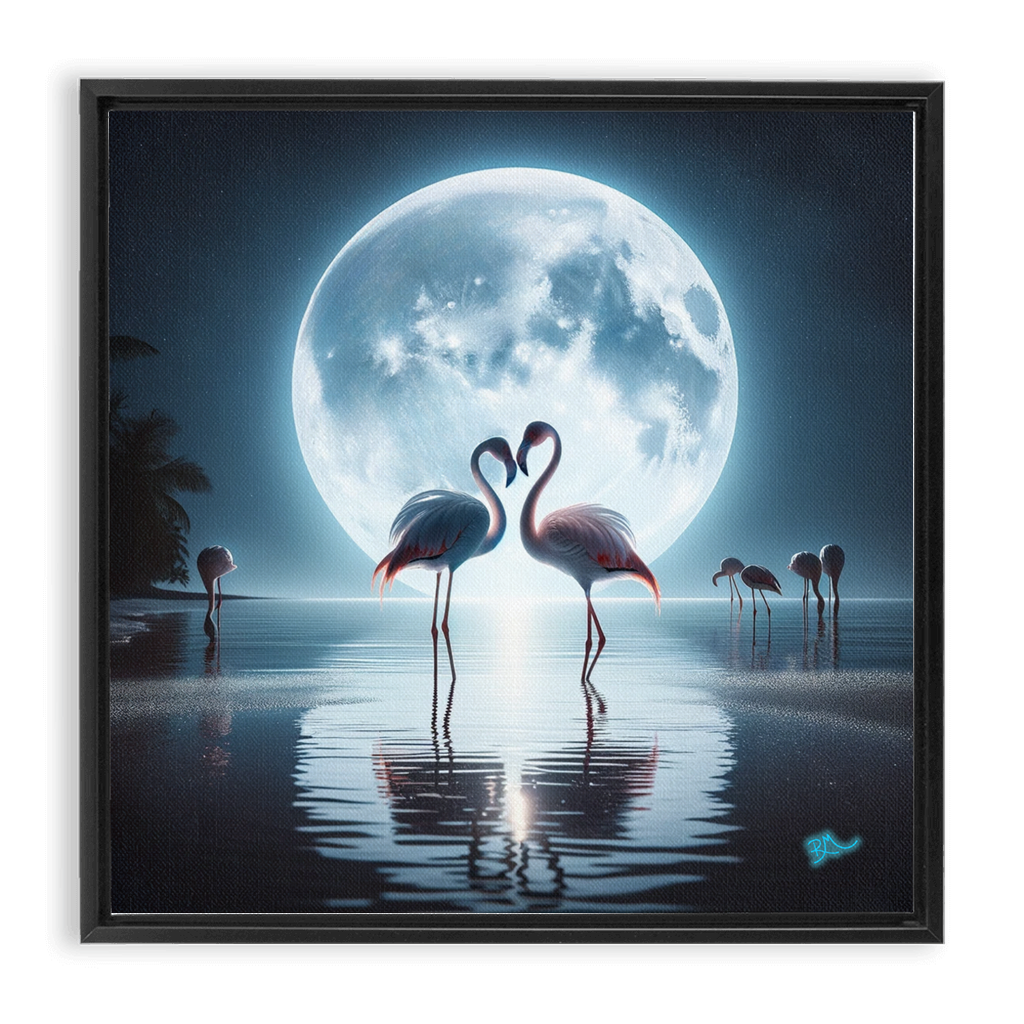 Flamingo Moon Framed Traditional Stretched Canvas - Flamingo Life®