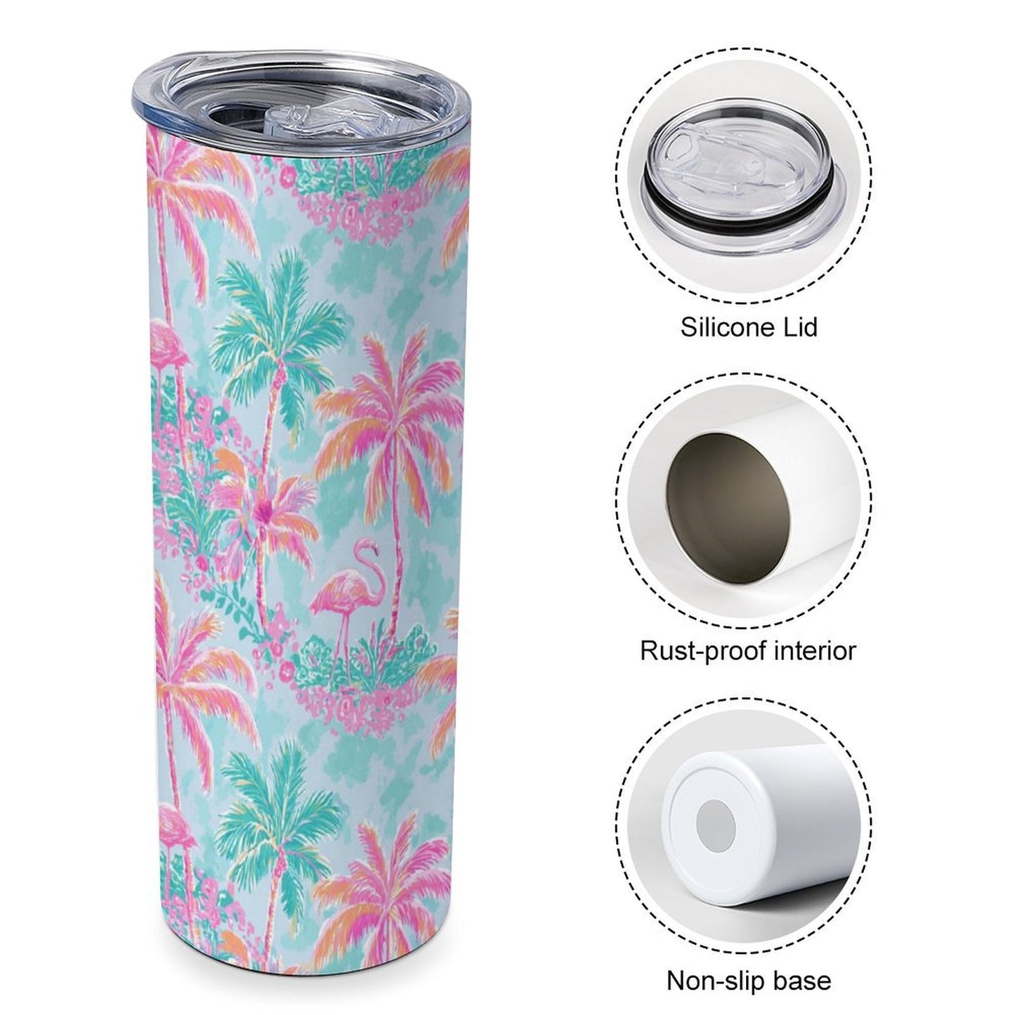 Palm Breeze Flamingo Garden Stainless Steel Tumbler 20 oz (Made in USA)