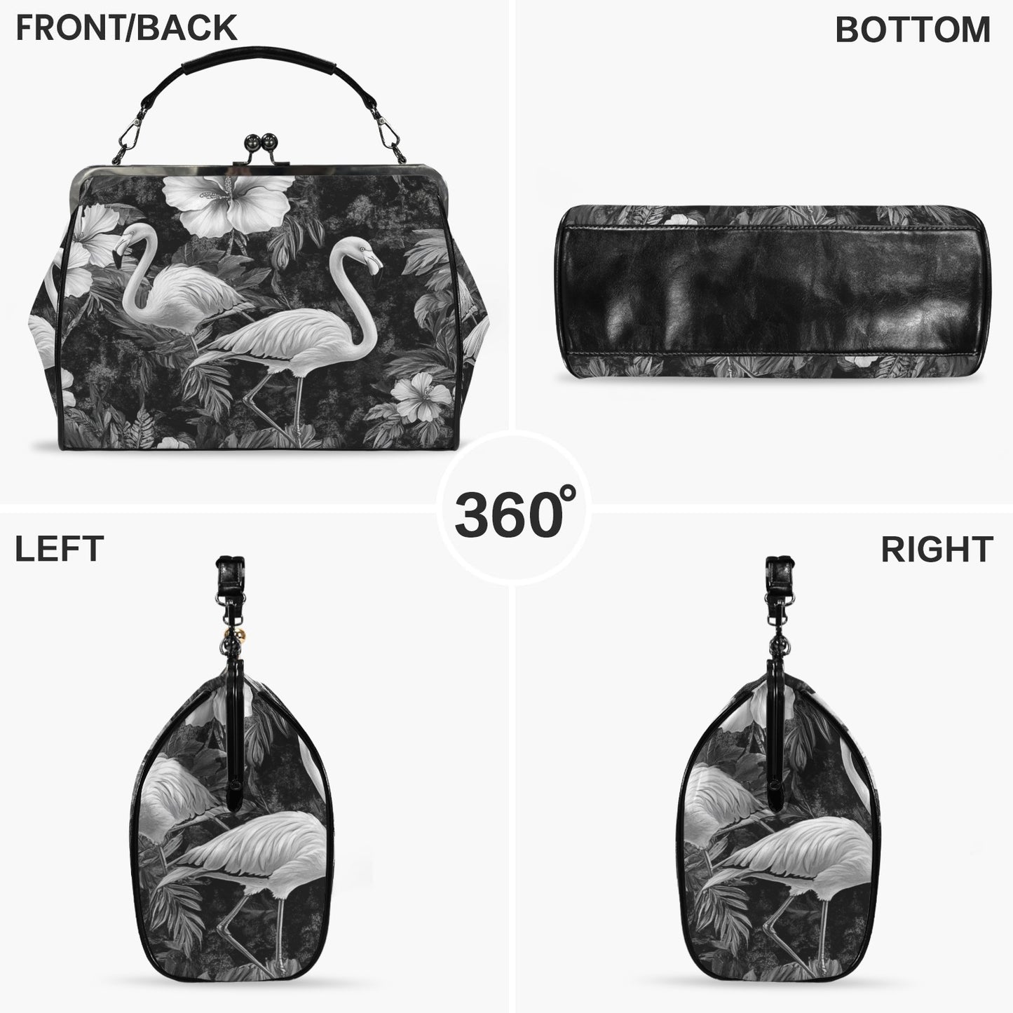 Black and White Flamingos Kisslock Shoulder Bag