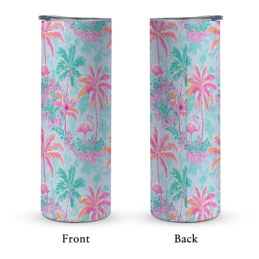 Palm Breeze Flamingo Garden Stainless Steel Tumbler 20 oz (Made in USA)