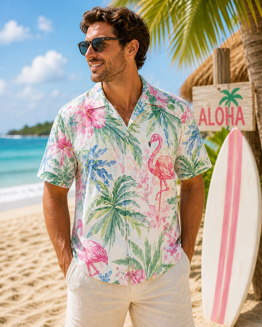 Palm Beach Collection Flamingo Life Men's Hawaiian Shirt