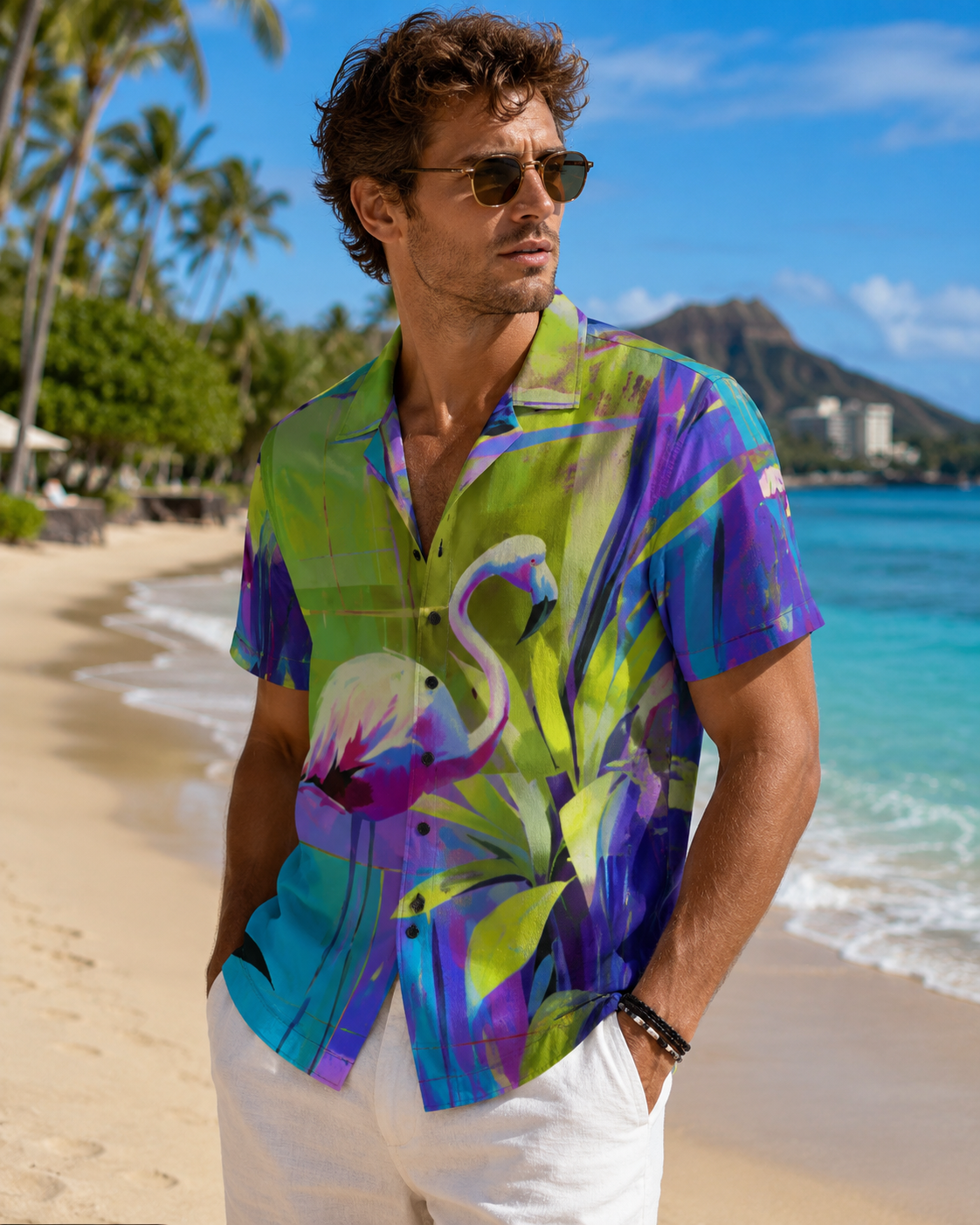 Electric Paradise Flamingo Life Men's Hawaiian Shirt