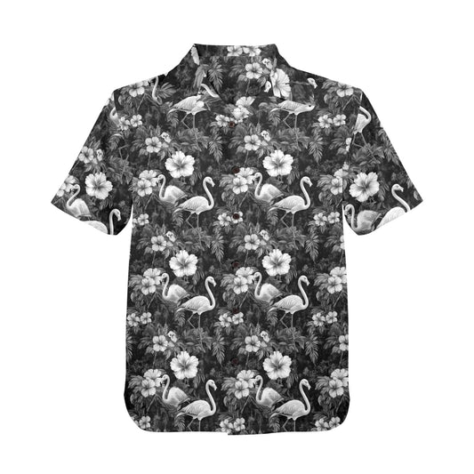 Black and White Flamingo Pattern Men's Hawaiian Shirt
