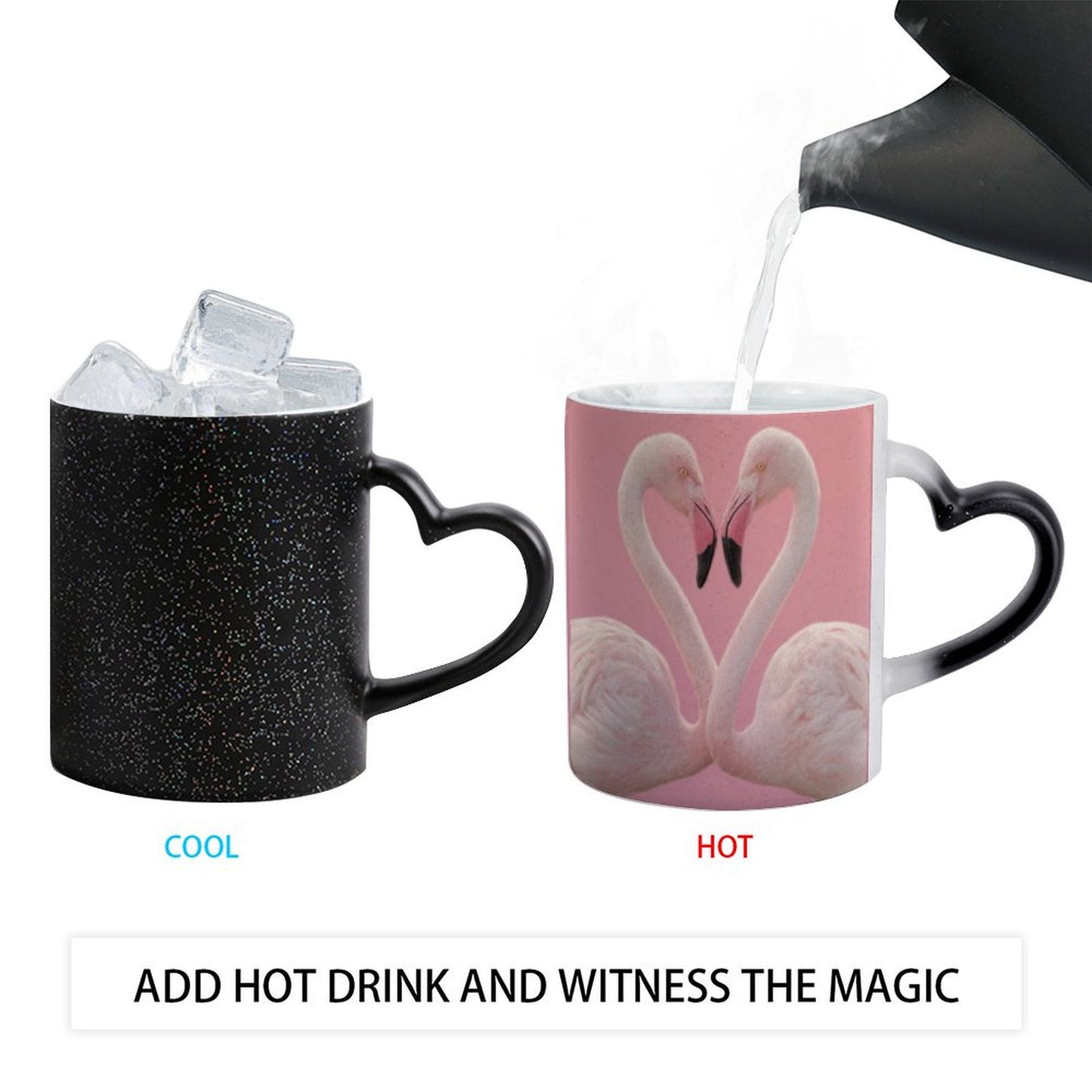 Flamingo Love Heart Handle Color Change Mug