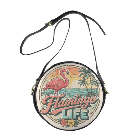Flamingo Life Retro Round Crossbody Bag