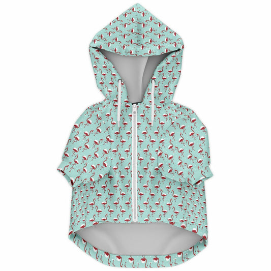 Snowy Flamingo Athletic Dog Zip-Up Hoodie