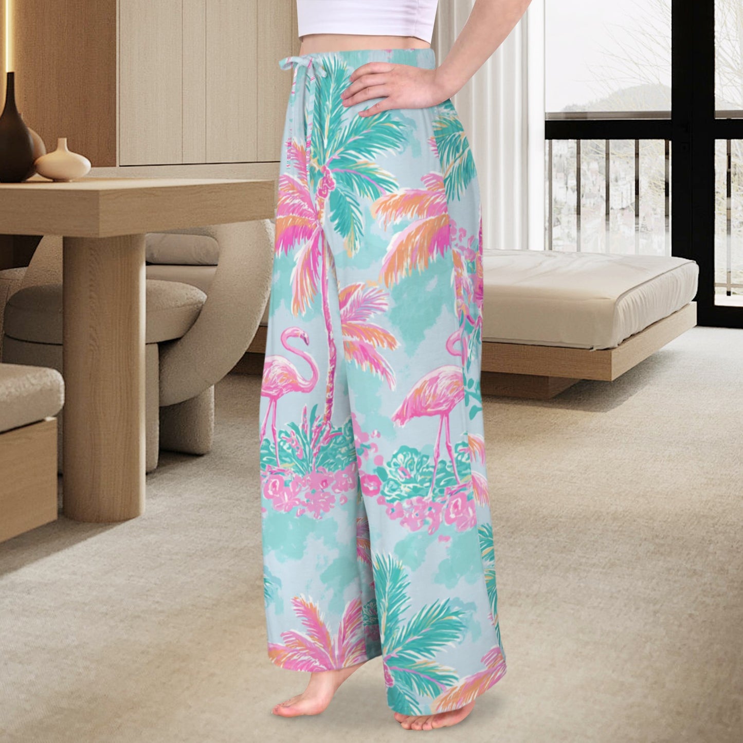 Palm Breeze Flamingo Garden Womens Long Pajama Pants