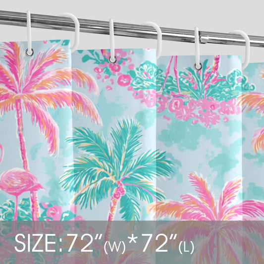 Palm Breeze Flamingos Shower Curtain 72" x 72" - Flamingo Life®