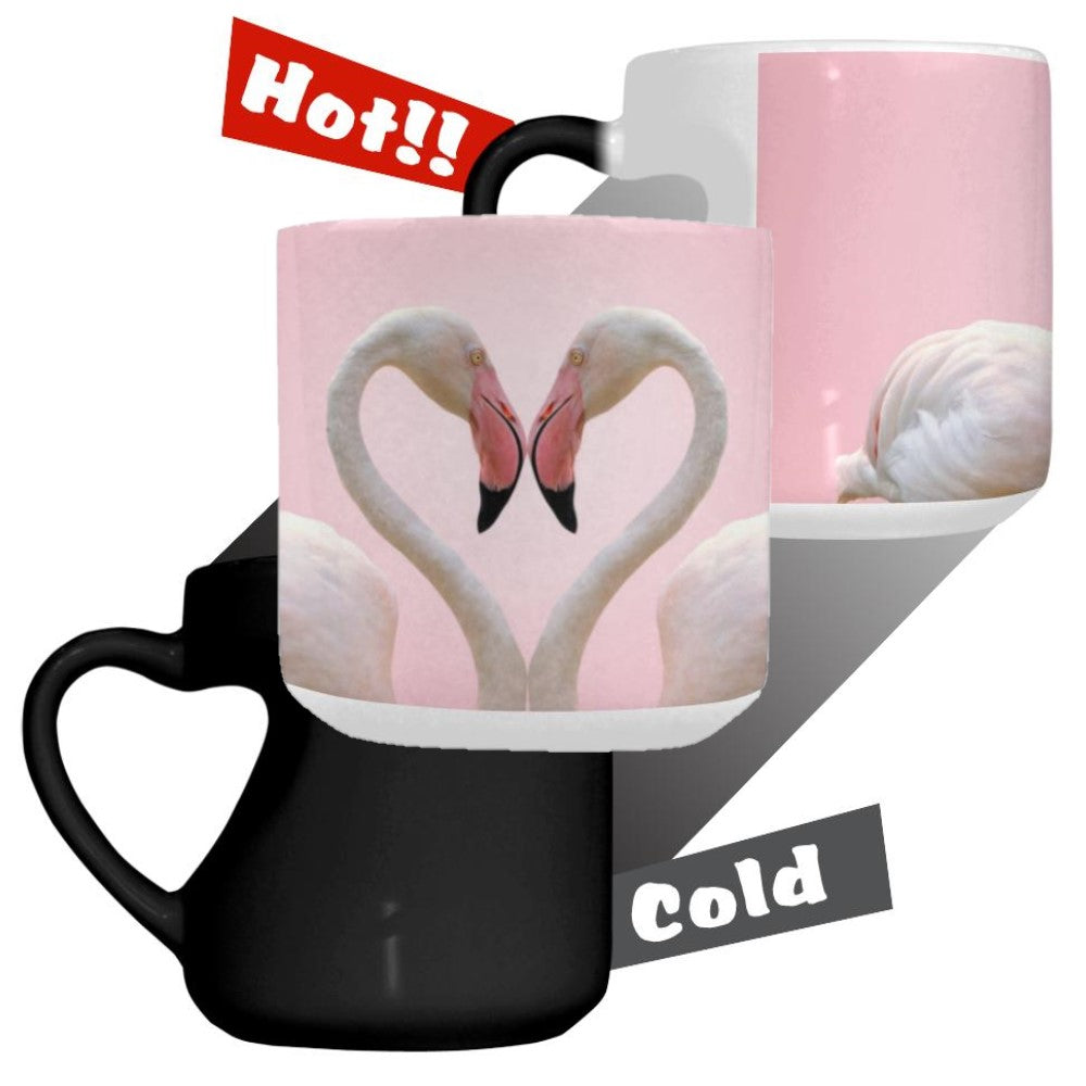 Flamingo Love Heart Handle Color Change Mug