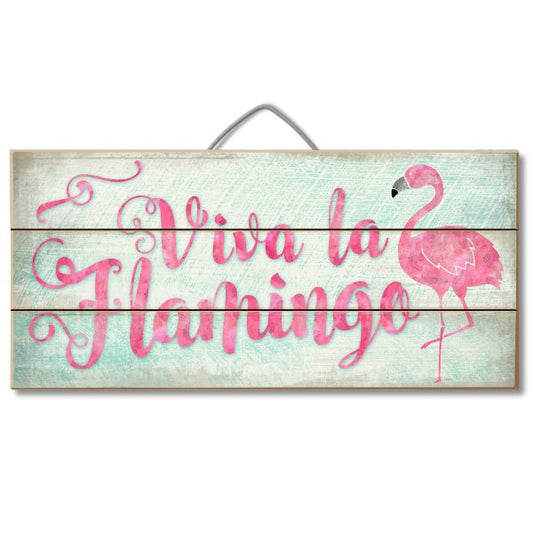 Viva la Flamingo Coastal Beach Slatted Wood Sign - The Flamingo Shop