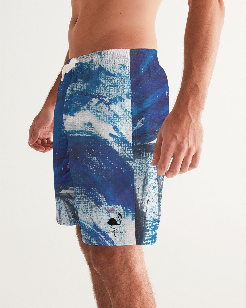 Flamingo Life® Blue Palm Tree Men's Swim Trunks