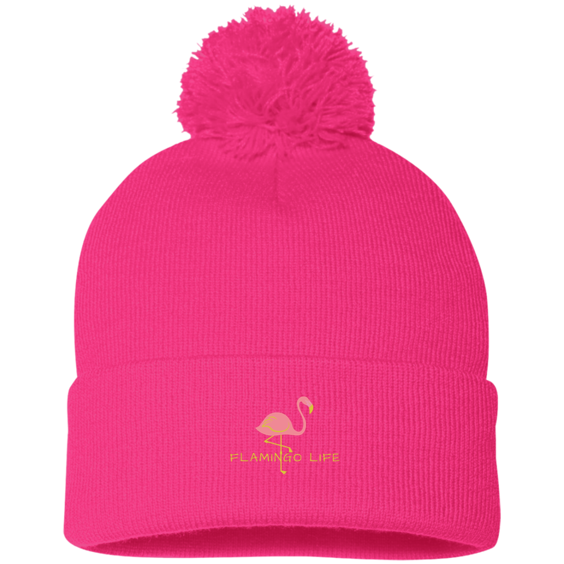 Flamingo Life POM POM Knit Cap - Pink or Black