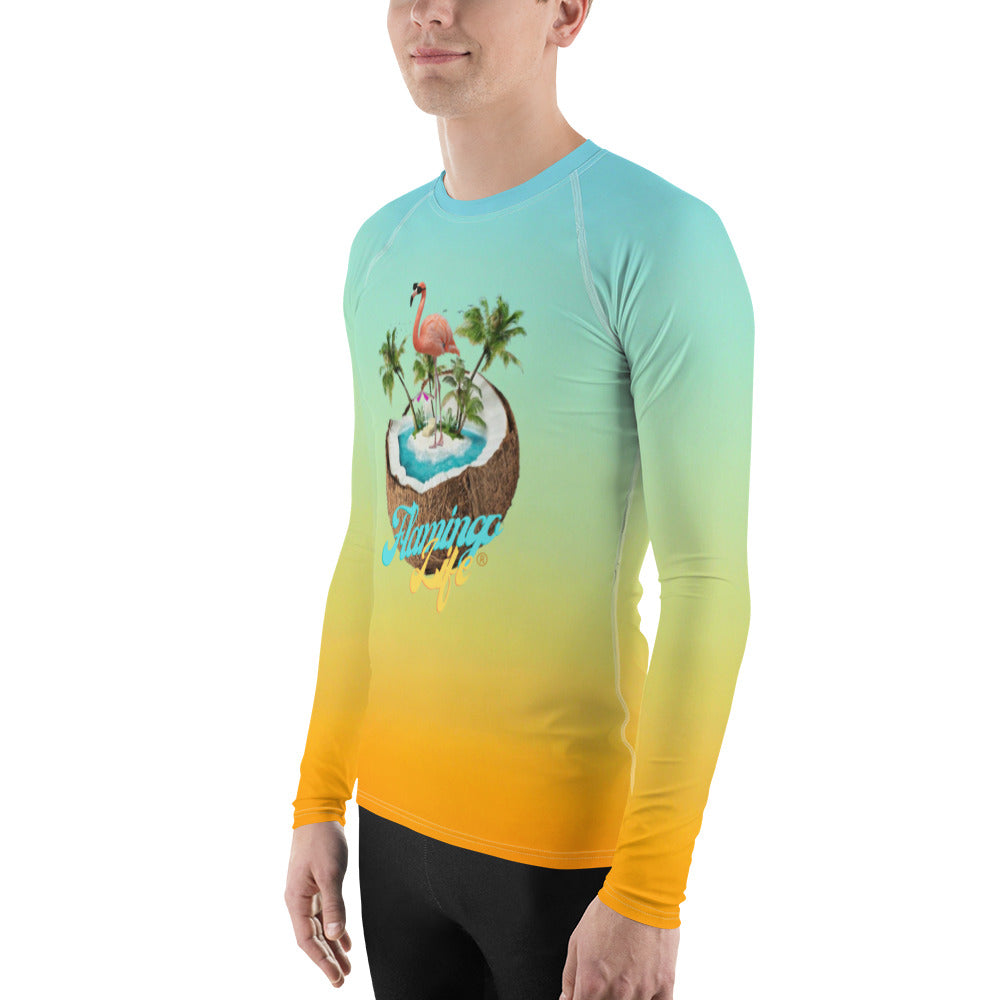 Men's Flamingo in a Coconut Swim Rash Guard