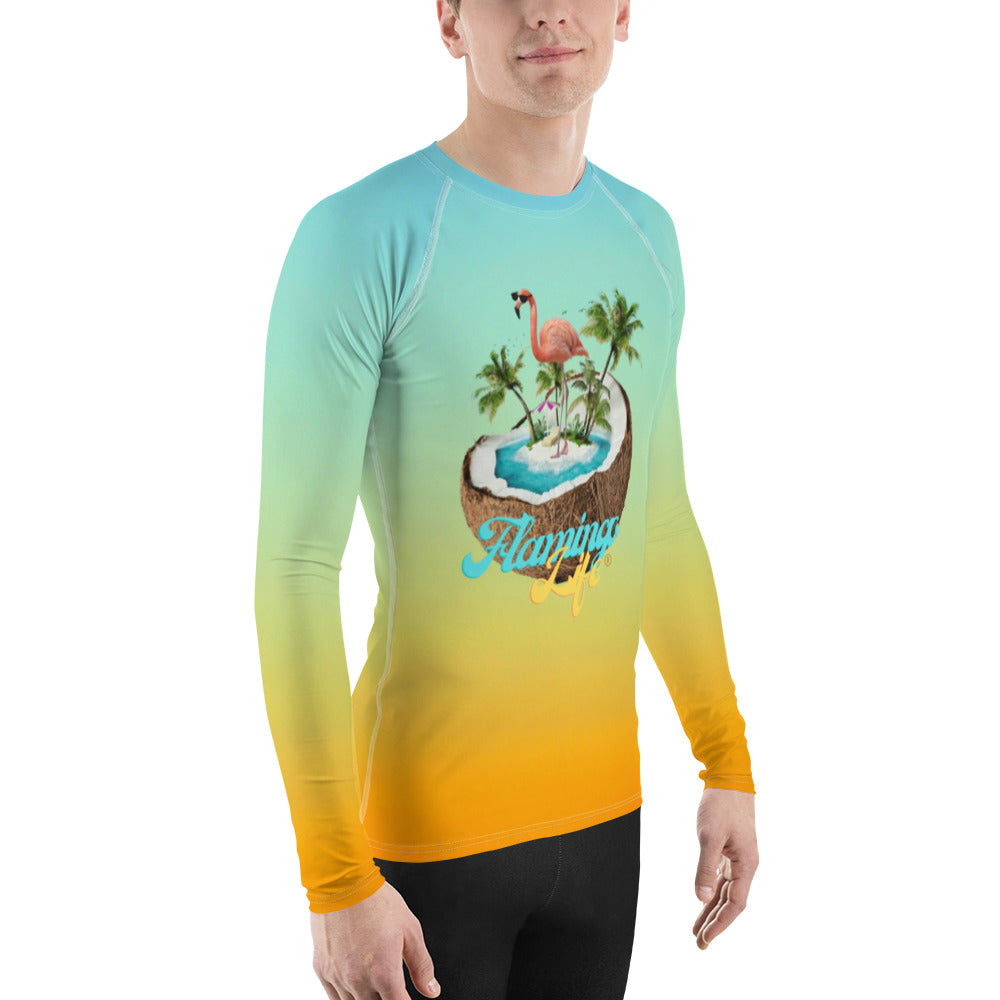 Men's Flamingo in a Coconut Swim Rash Guard