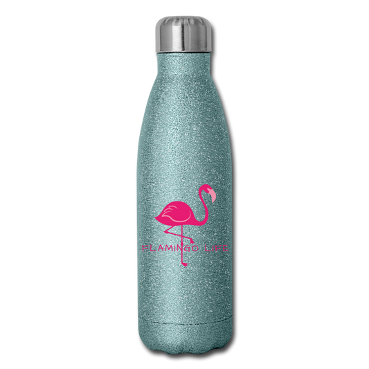 Flamingo Life® Insulated Stainless Steel Water Bottle - turquoise glitter