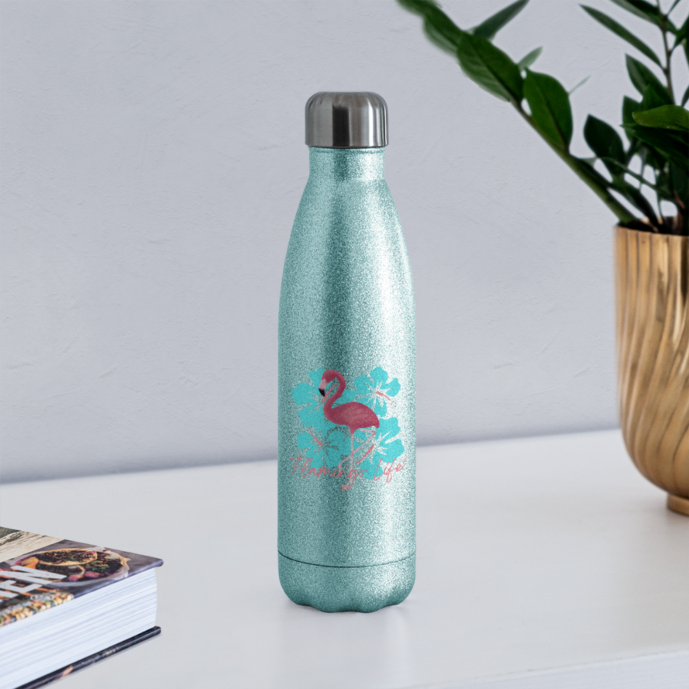 Flamingo Life® Insulated Stainless Steel Water Bottle - turquoise glitter