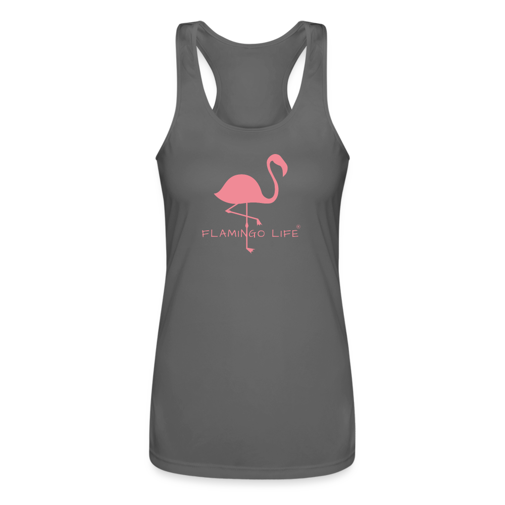 Flamingo Life® Women’s Performance Racerback Tank Top - charcoal